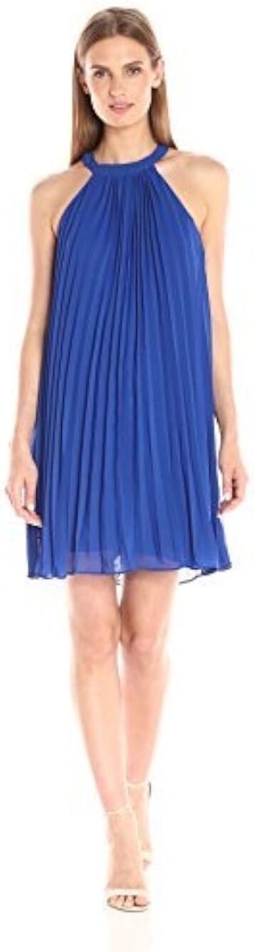 NWT Y2K Betsey Johnson Halter Dress Womens 12 Royal Blue Pleated Mini Aline